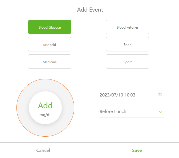 Add Blood Glucose Event