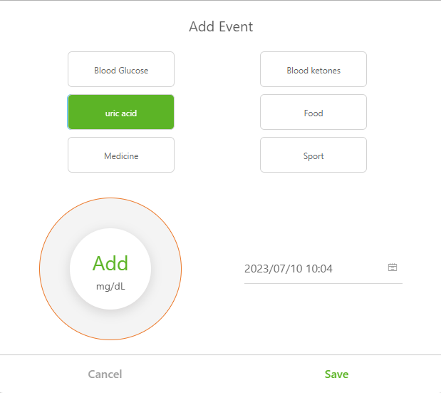 Add Uric acid Event